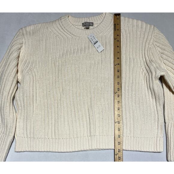 J Crew Heritage Cotton Fisherman Crewneck Sweater Womens XL Natural Cream Crop - Picture 4 of 6